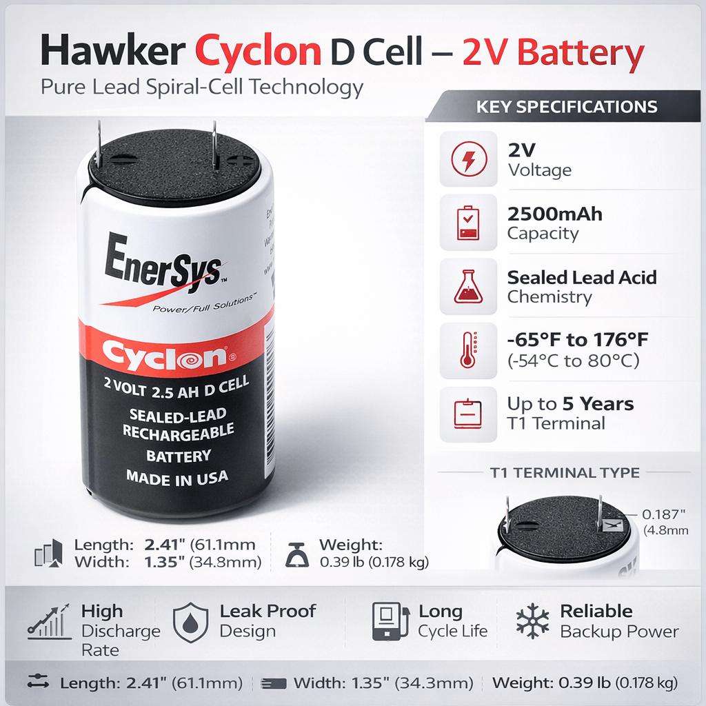 Hawker Cyclon Battery Fit's 0810-0004 D Size, 2v 2.5ah Sealed Lead Acid (Special) Hawker Cyclon
