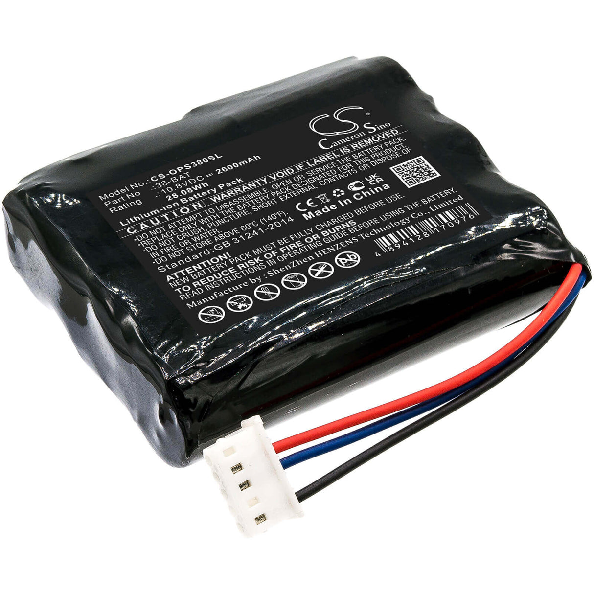 10.8V, Li-ion, 2600mAh, Batterie d'équipement compatible avec Olympus, 38-bat, 38DL Plus Épaisseur Ultrasonique, 38dl Plus Épaisseur Ultrasonique, 28.08Wh Équipement, Enquête, Test Cameron Sino Technology Limited