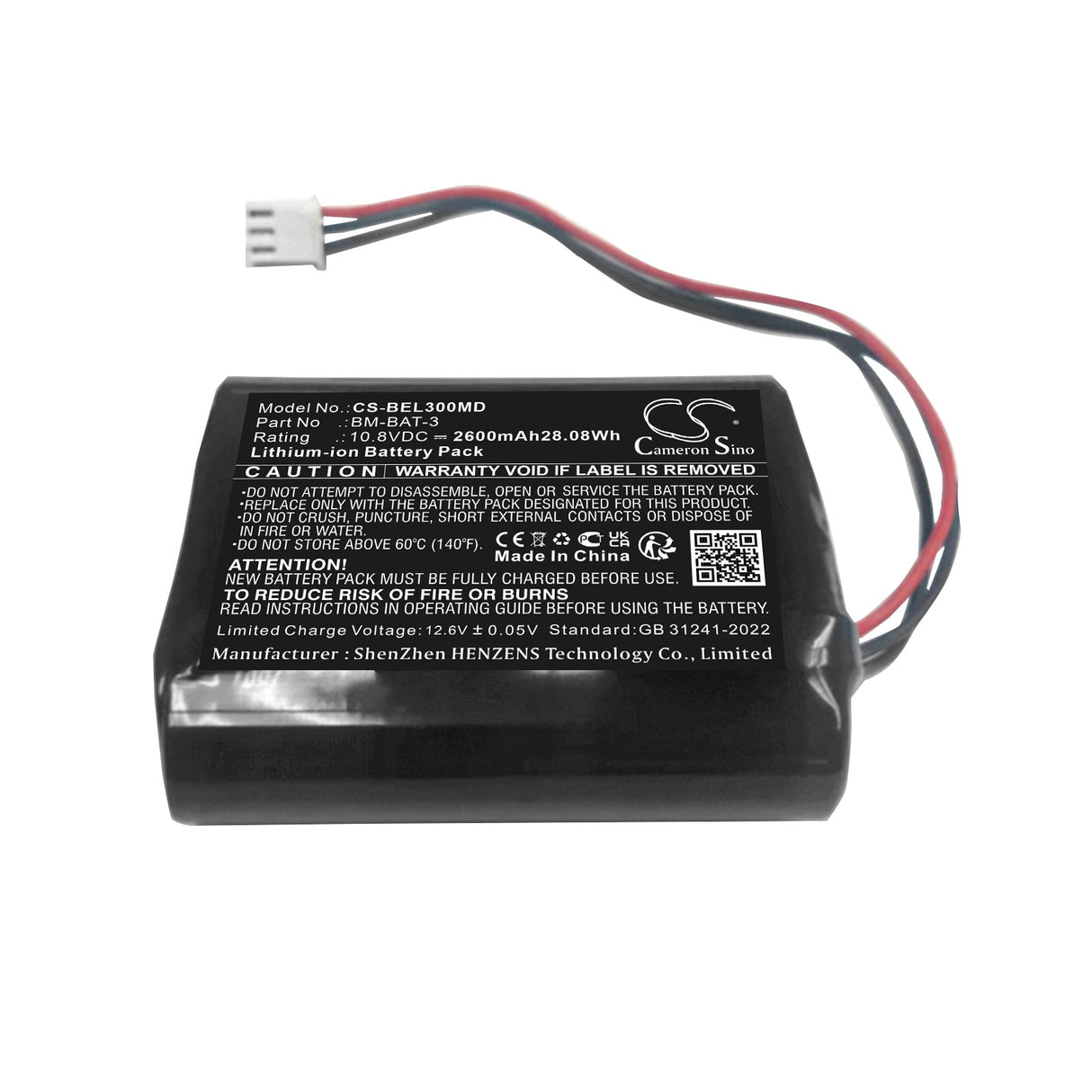 10.8V, Li-ion, 2600mAh, batterie médicale compatible avec Bionet, 36l335-bio-s, Bm3 Pro, Bm3vet Elite, 28.08Wh Medical Cameron Sino Technology Limited (Médical)