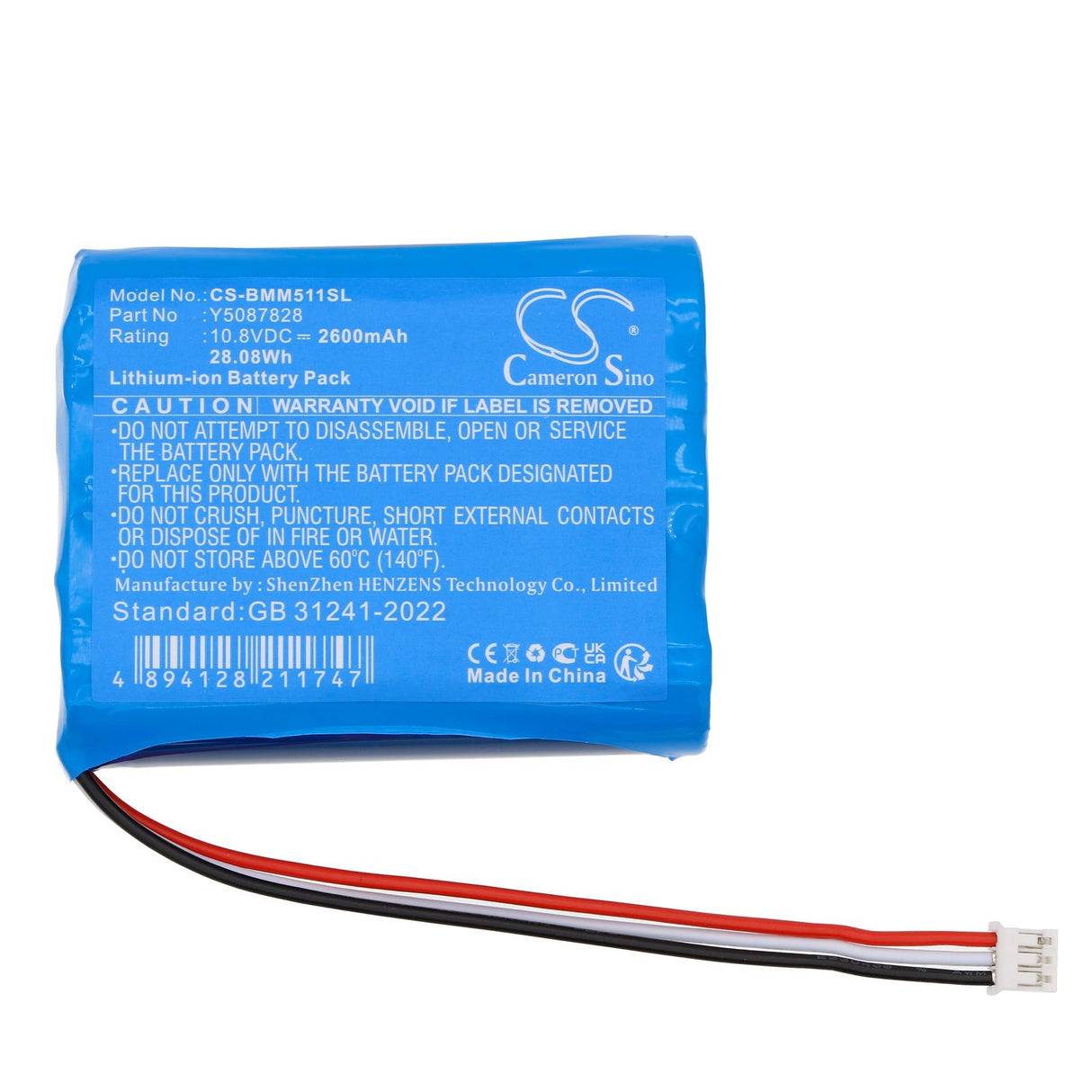 10.8V, Li-ion, 2600mAh, Portable Printer battery fits Brady, M511, 28.08Wh Portable Printer Cameron Sino Technology Limited
