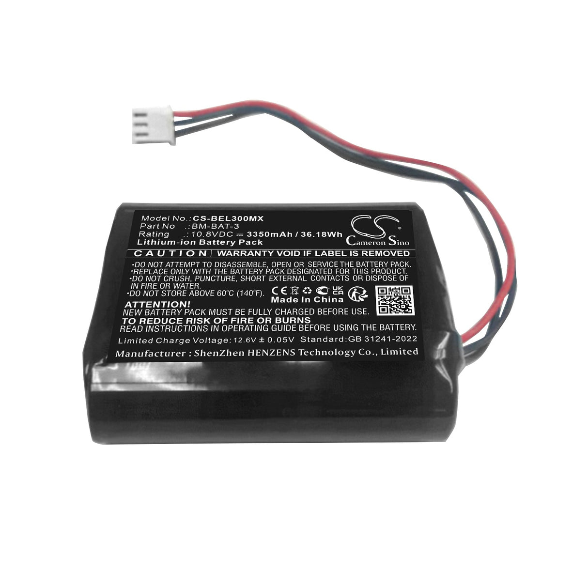 10,8V, Li-ion, 3350mAh, Batterie médicale compatible Bionet, 36l335-bio-s, Bm3 Pro, Bm3vet Elite, 36,18Wh Medical Cameron Sino Technology Limited (Médical)