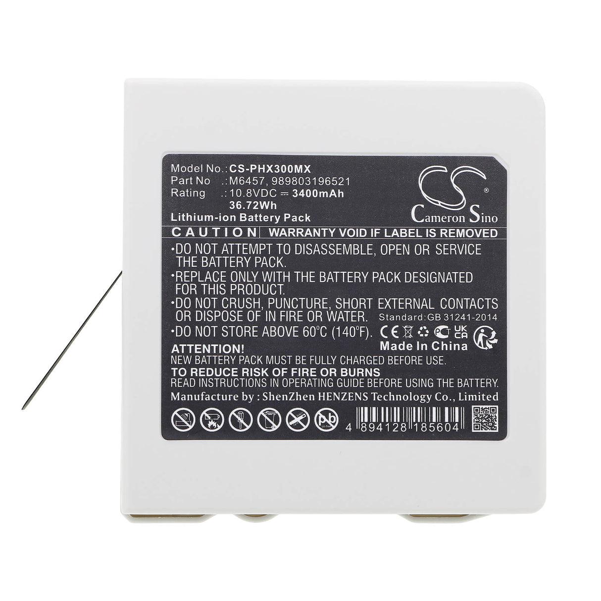 10.8V, Li-ion, 3400mAh, Batterie médicale compatible avec Philips, 989803196521, 867030, 867033, 36.72Wh Médical Cameron Sino Technology Limited (Suspendu)