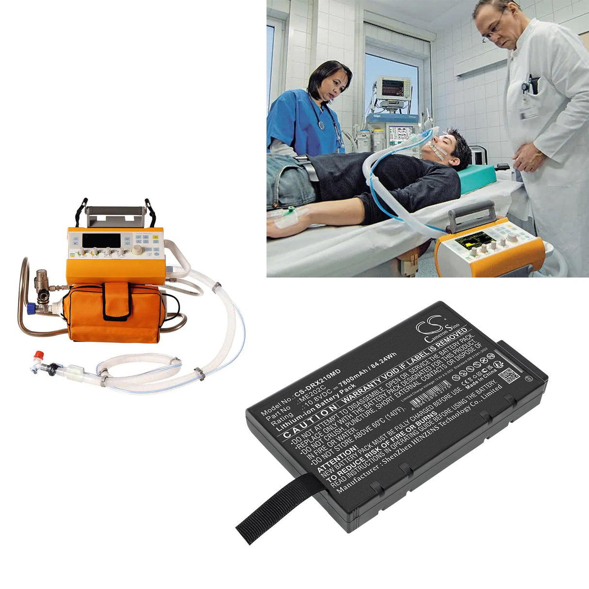 10.8V, Li-ion, 7800mAh, Medical battery fits Drager, Oxylog 2000 Plus, Oxylog 2000+, 84.24Wh Medical Cameron Sino Technology Limited (Medical)