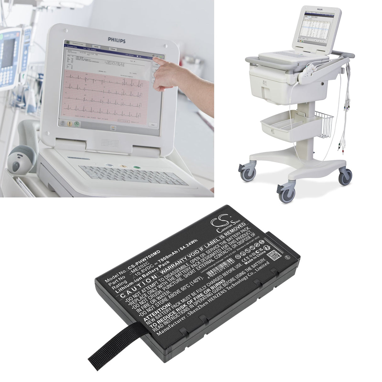 10.8V, Li-ion, 7800mAh, Medical battery fits Philips, Philips Pagewriter Tc70, 84.24Wh Medical Cameron Sino Technology Limited (Medical)