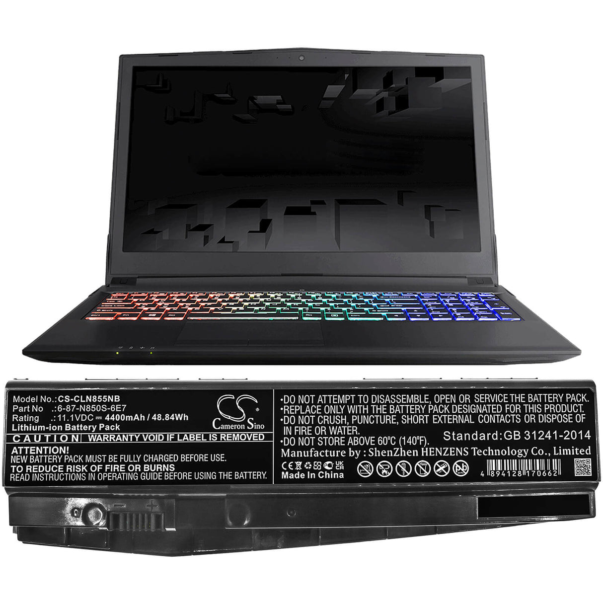 11.1v, 4400mah, Batterie Li-ion Convient à Clevo, N850, N850ek1, N850el, 48.84wh Notebook, Laptop Cameron Sino Technology Limited