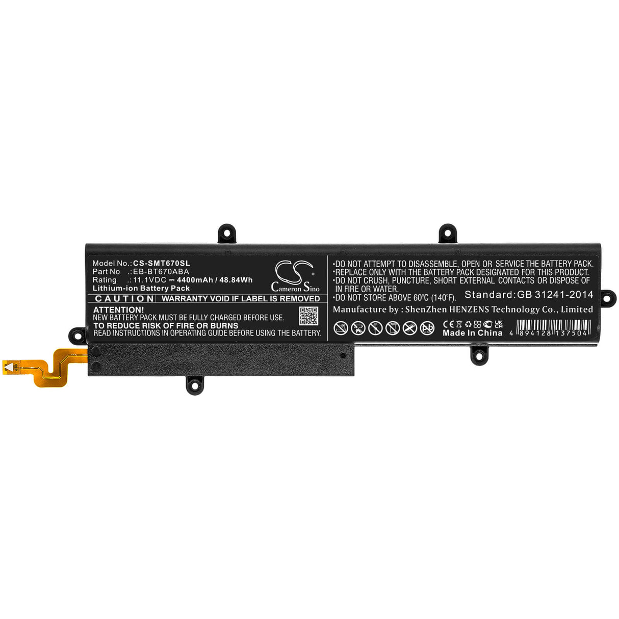 11.1v, 4400mah, Li-ion Battery Fit's Samsung, Galaxy Tab View, Galaxy View, Sm-t670, 48.84wh Tablet Cameron Sino Technology Limited