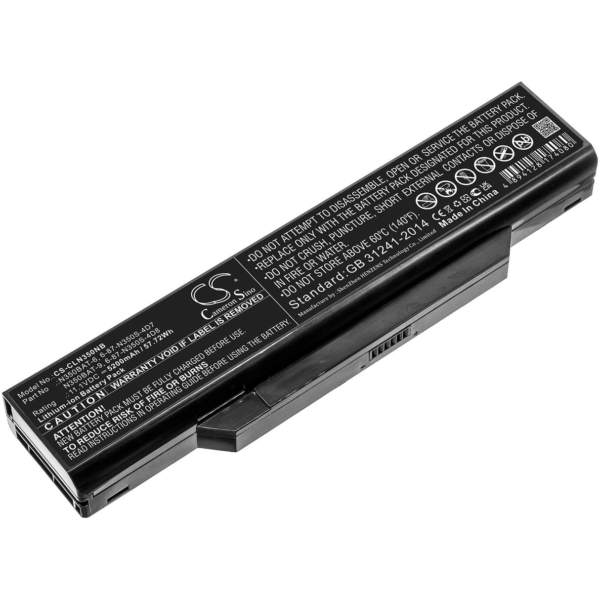 11.1v, 5200mah, Li-ion Battery Fit's Clevo, B519ii(47781)(n350tw), B519ii(n350tw), N350dv, 57.72wh Notebook, Laptop Cameron Sino Technology Limited