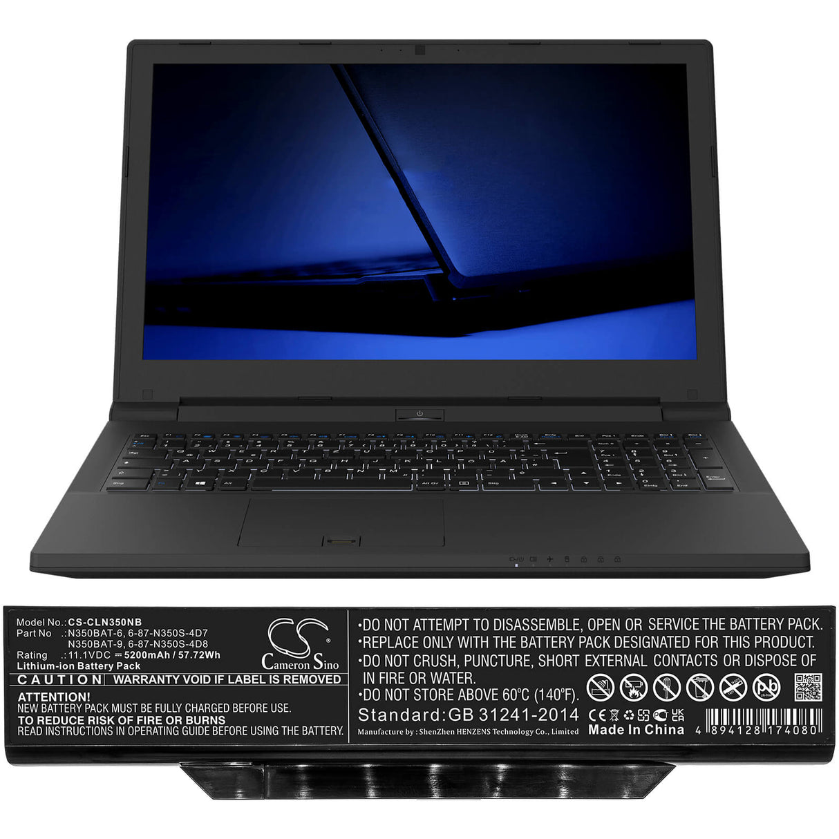 11.1v, 5200mah, Li-ion Battery Fit's Clevo, B519ii(47781)(n350tw), B519ii(n350tw), N350dv, 57.72wh Notebook, Laptop Cameron Sino Technology Limited