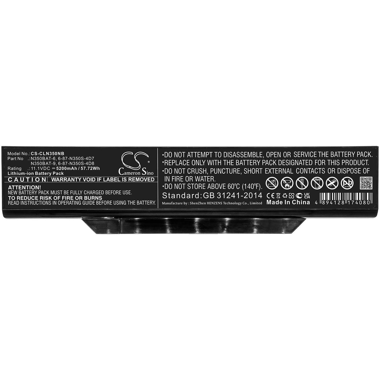 11.1v, 5200mah, Li-ion Battery Fit's Clevo, B519ii(47781)(n350tw), B519ii(n350tw), N350dv, 57.72wh Notebook, Laptop Cameron Sino Technology Limited