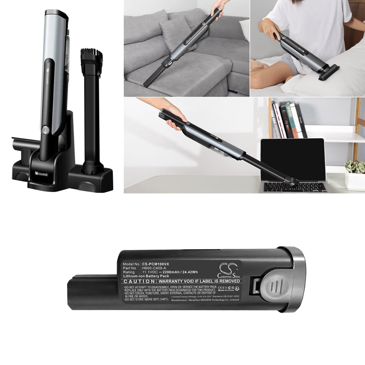 11.1V, Li-ion, 2200mAh, Vacuum battery fits Proscenic, S1, S1 Handheld Vacuum, 24.42Wh Vacuum Cameron Sino Technology Limited