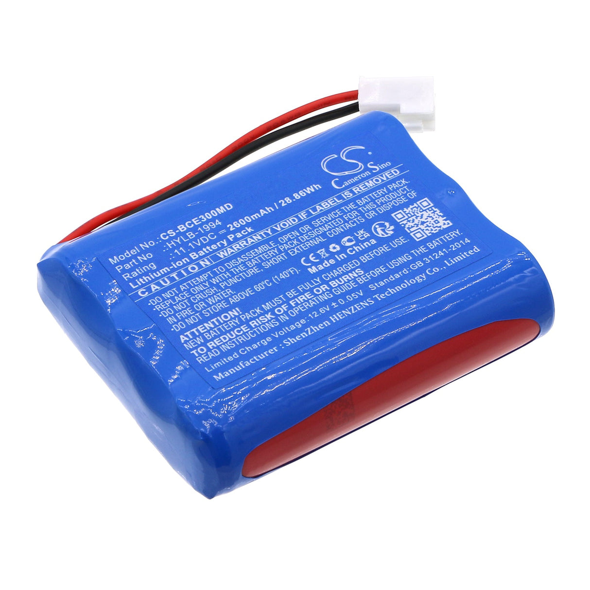 11.1V, Li-ion, 2600mAh, Batterie médicale compatible avec Biocare, 2030046, Ie101, Ie3000, 28.86Wh Médical Cameron Sino Technology Limited (Médical)