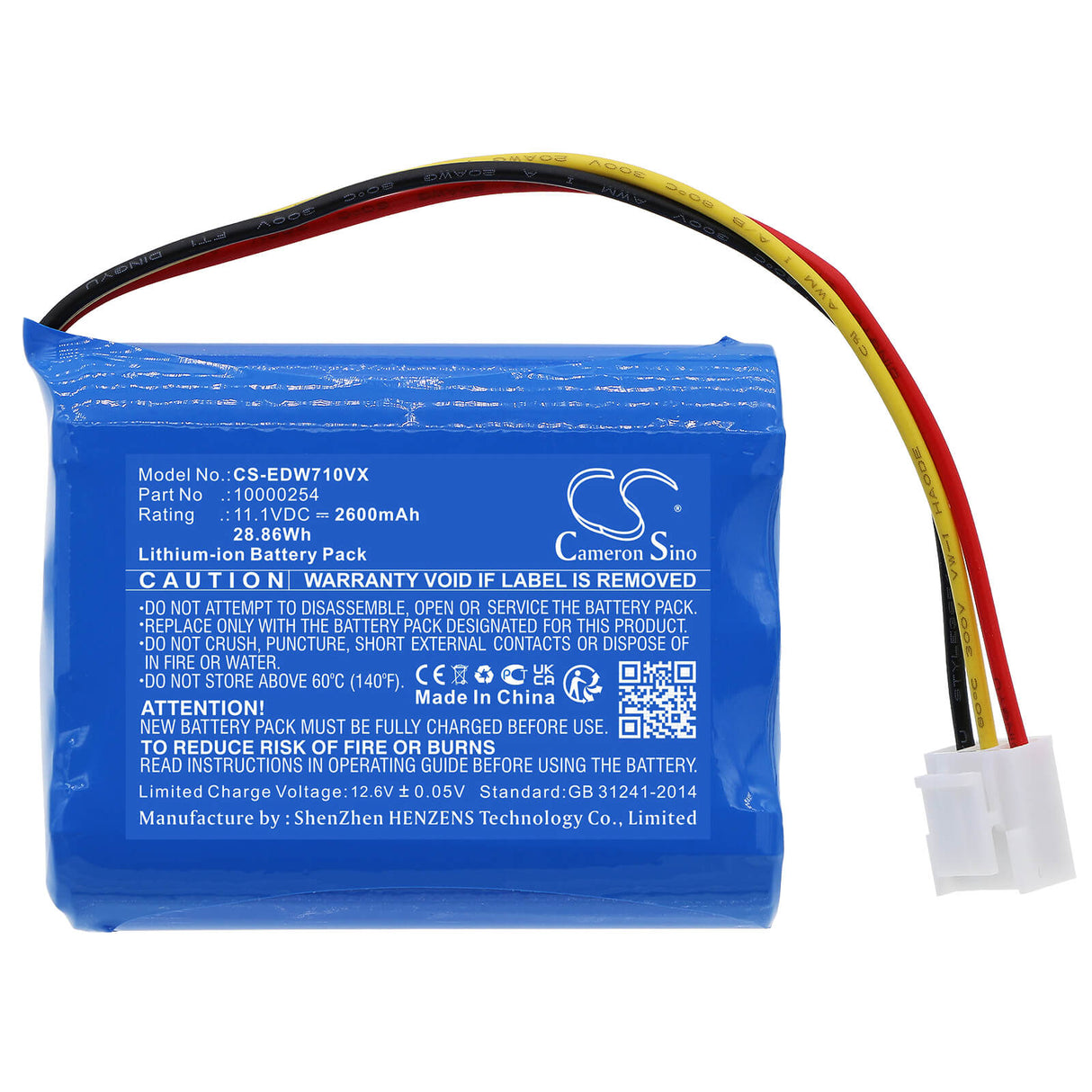 11.1V, Li-ion, 2600mAh, Vacuum battery fits Ecovacs, Tbw60, W720, W733, 28.86Wh Vacuum Cameron Sino Technology Limited