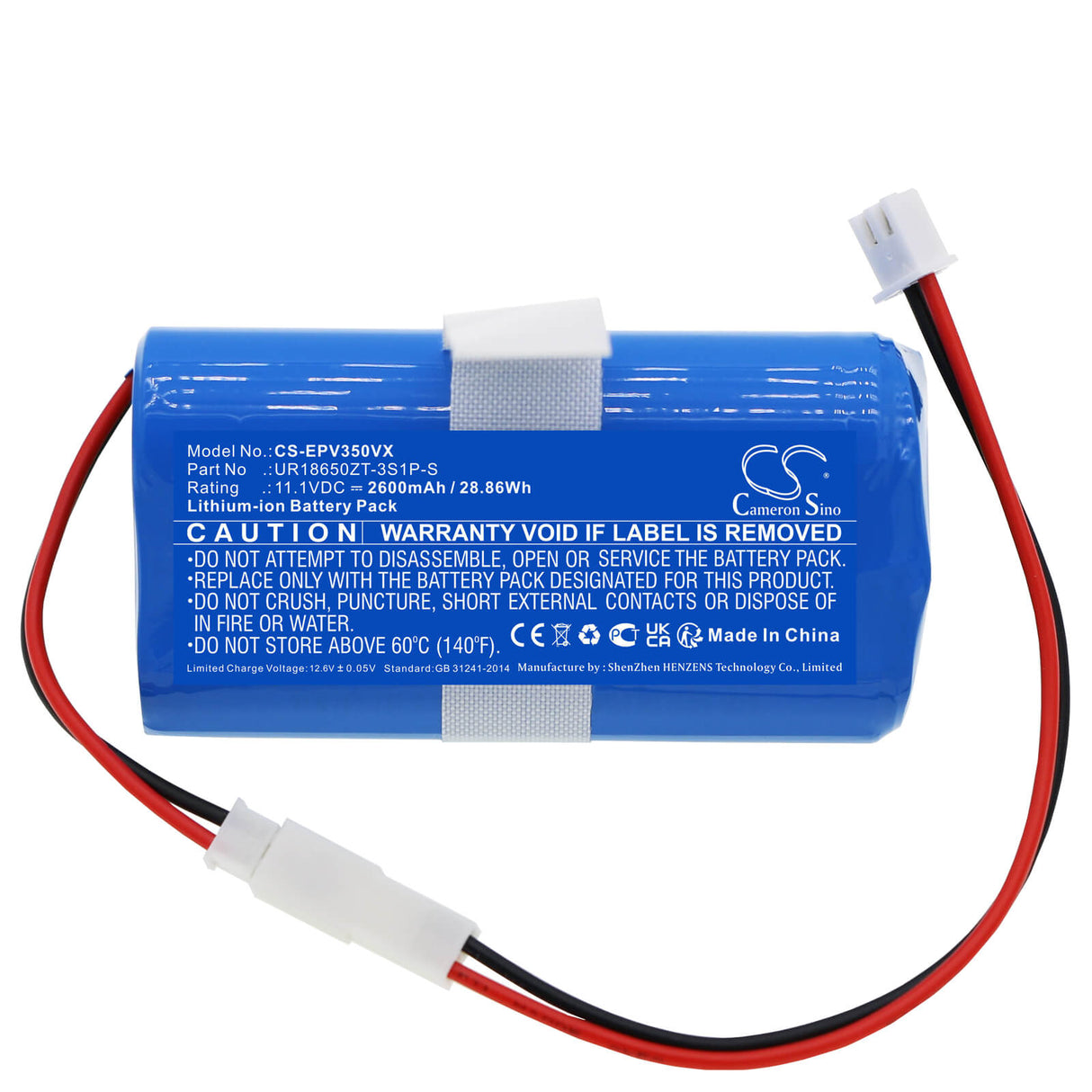 11.1V, Li-ion, 2600mAh, Vacuum battery fits Electropan, Ilife V3s, 28.86Wh Vacuum Cameron Sino Technology Limited