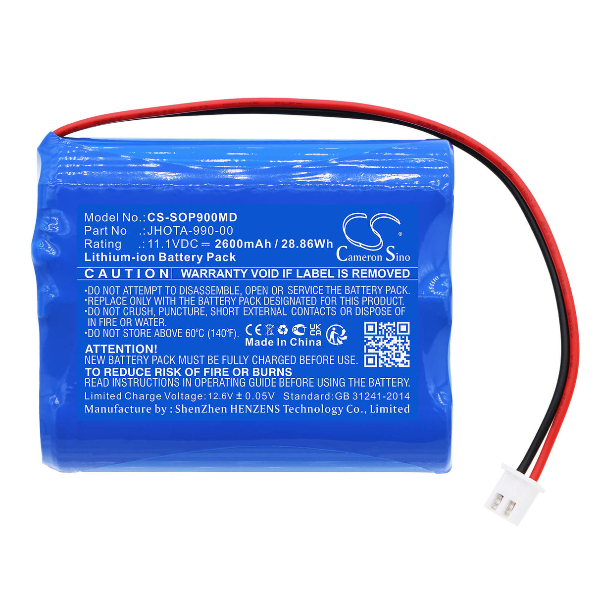 11,1V, Li-ion, 2600mAh, Batterie médicale compatible avec Szosen, Jhota-990-00, Oip-900, 28,86Wh Medical Cameron Sino Technology Limited (Médical)
