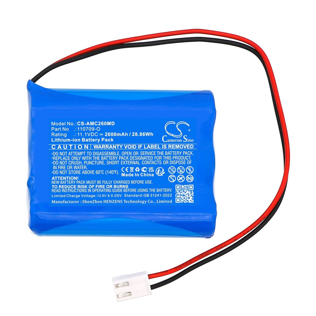 11.1V, Li-ion, 2600mAh, Batterie médicale compatible avec Atoms, Carry Care 26, Cc26, 28.86Wh Medical Cameron Sino Technology Limited (Médical)