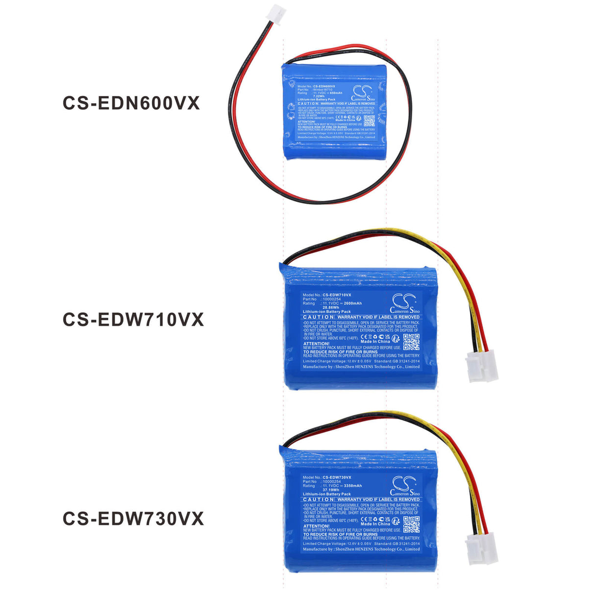 11.1V, Li-ion, 2600mAh, Vacuum battery fits Ecovacs, Tbw60, W720, W733, 28.86Wh Vacuum Cameron Sino Technology Limited