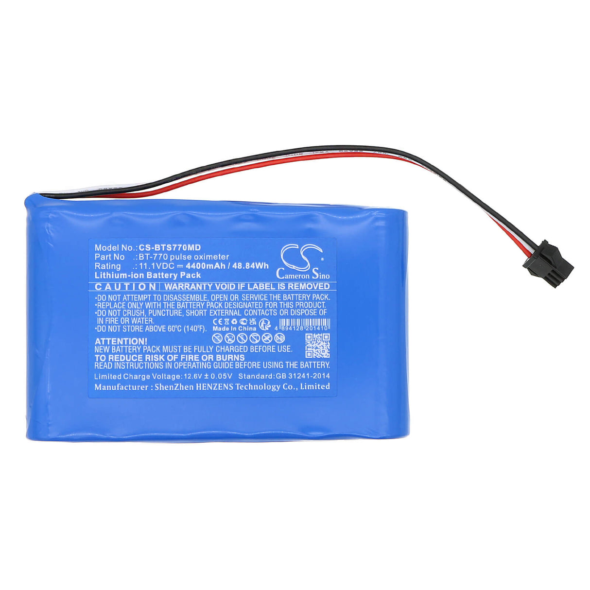 11.1V, Li-ion, 4400mAh, Batterie médicale compatible avec Bistos, Oxymètre de pouls Bt740, Oxymètre de pouls Bt-740, 48.84Wh Medical Cameron Sino Technology Limited (Médical)