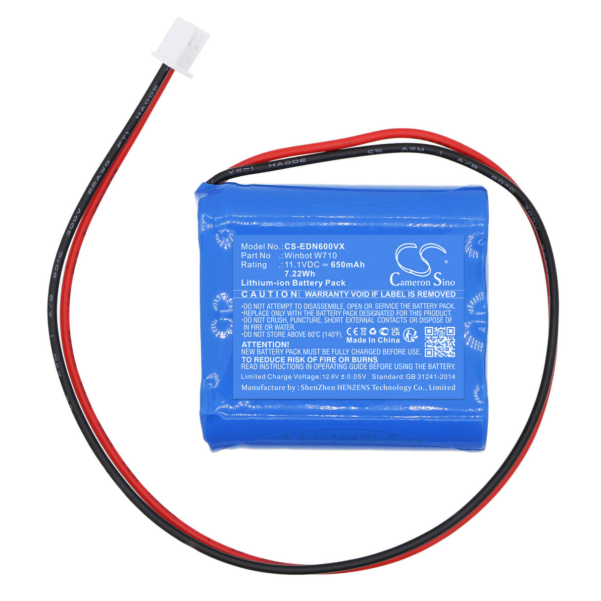 11.1V, Li-ion, 650mAh, Vacuum battery fits Ecovacs, Winbot W730, Winbot Wrn60, Winbot Wrn70, 7.22Wh Vacuum Cameron Sino Technology Limited