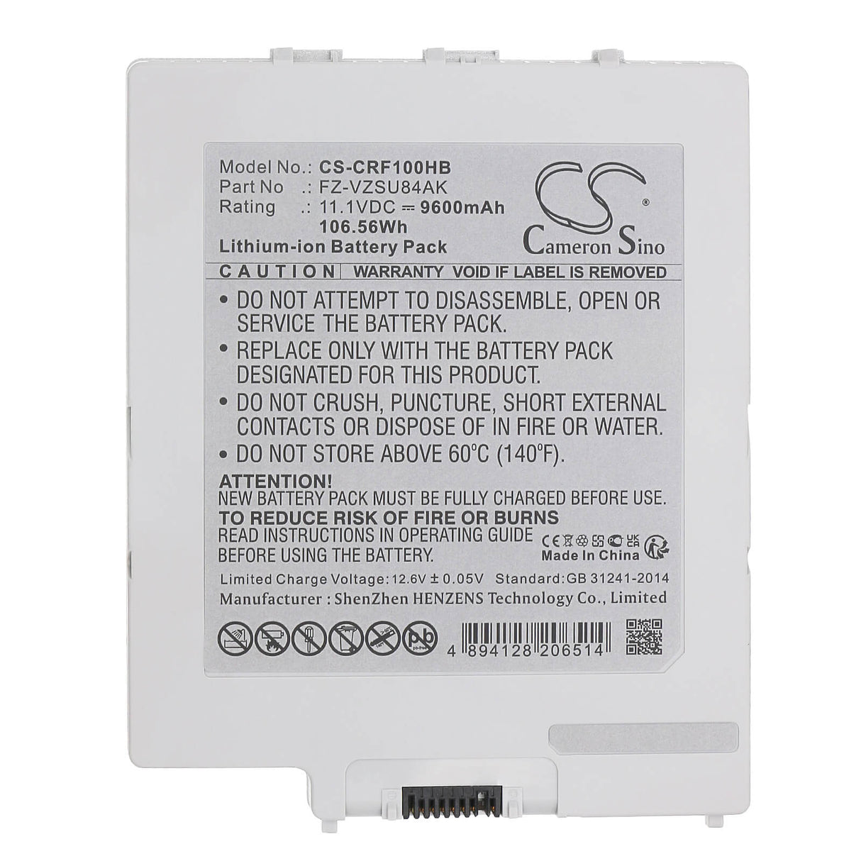 11.1V, Li-ion, 9600mAh Notebook, Laptop Battery fits Panasonic & Leica FZ-VZSU84AK, Cs35 Controller, 106.56Wh Notebook, Laptop Cameron Sino Technology Limited (Dangerous Goods)