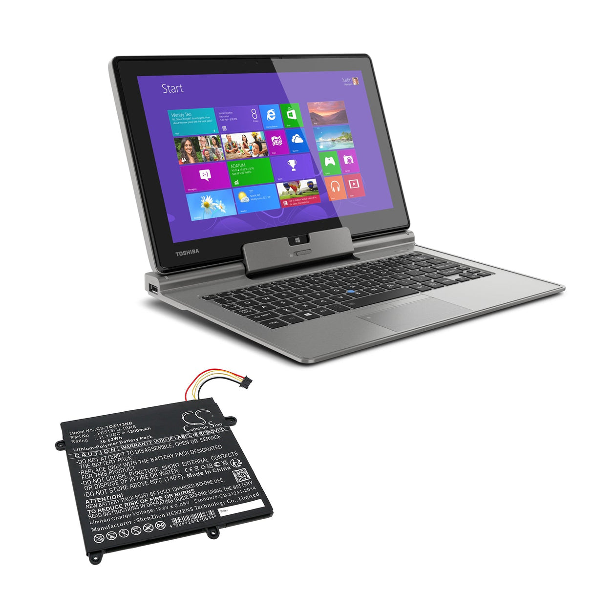 11.1V, Li-Polymer, 3300mAh, Tablet battery fits Toshiba, Portege Z10t-a, Portege Z10t-a-102, 36.63Wh Tablet Cameron Sino Technology Limited