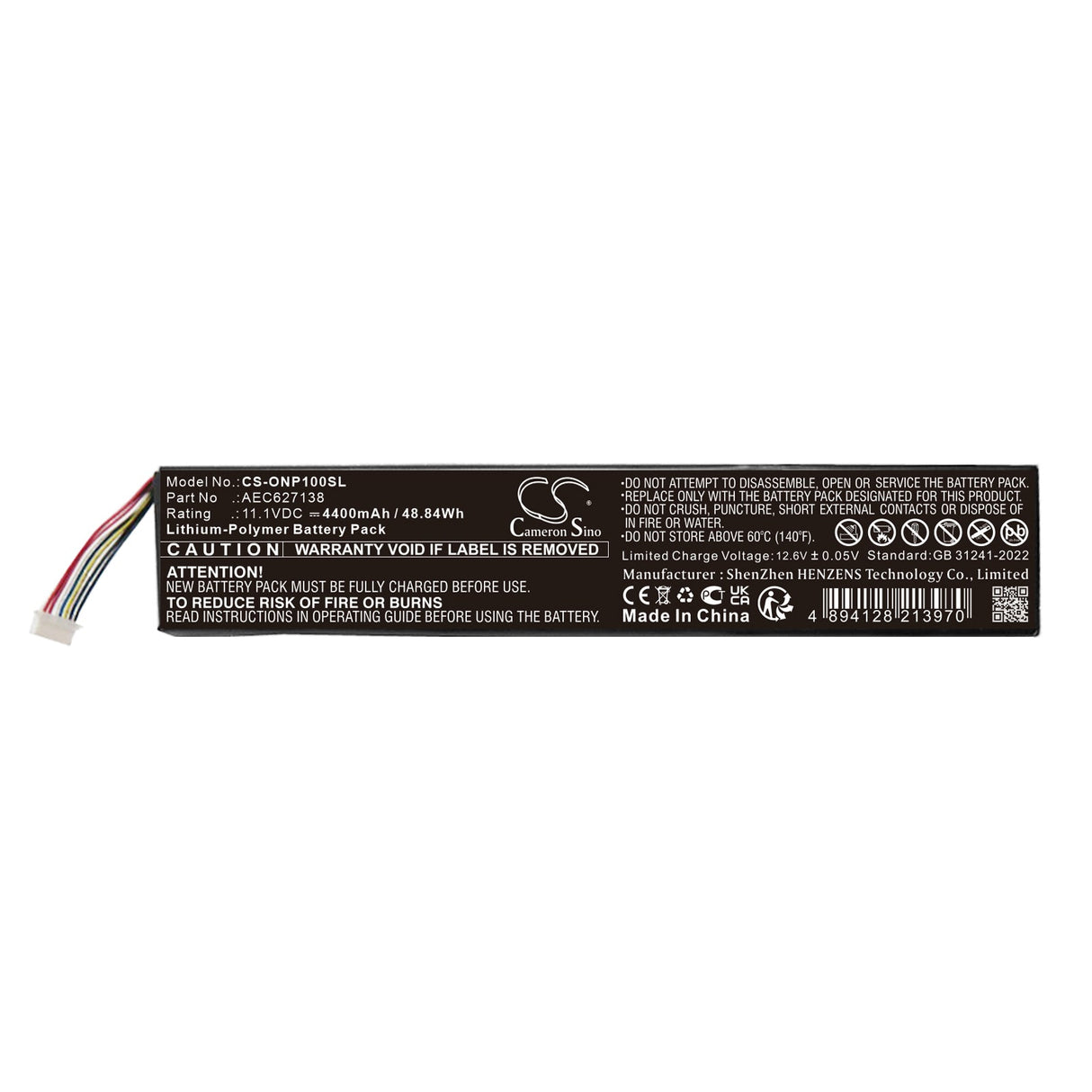11.1V, Li-Polymer, 4400mAh, batterie de console de jeu compatible avec Onexplayer, Aec627138, 1s Game Player, 48.84Wh Console de Jeu Cameron Sino Technology Limited
