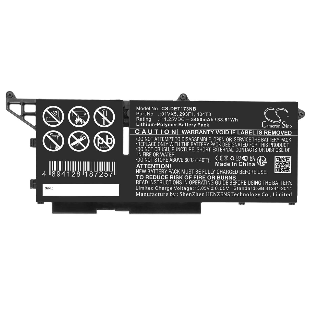 11.25v, Li-polymer, 3450mah, Battery Fits Dell, Latitude 13 7330, Latitude 7330 Rugged Extreme, 38.81wh Notebook, Laptop Cameron Sino Technology Limited
