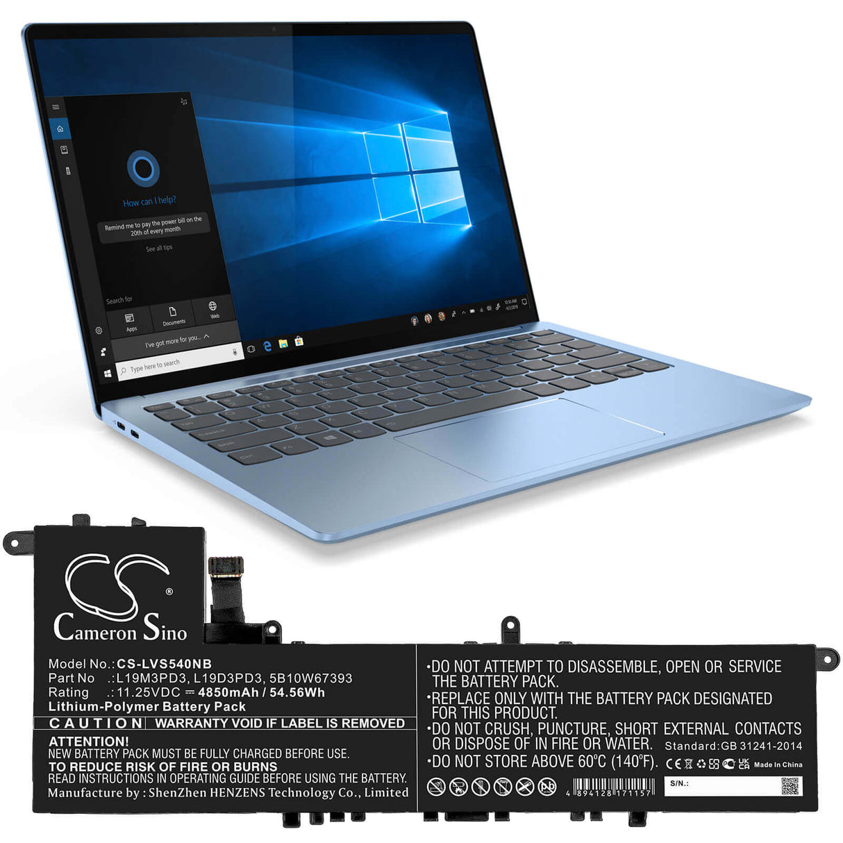 11.25v, Li-polymer, 4850mah, Battery Fit's Lenovo, Ideapad S540 13are, Ideapad S540 13iml, Ideapad S540-13, 54.56wh Notebook, Laptop Cameron Sino Technology Limited