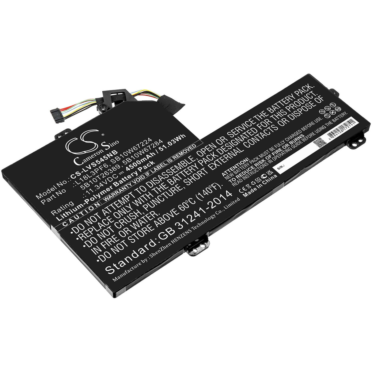 11.34v, 4500mah, Li-polymer Battery Fit's Lenovo, Ideapad S540-15iwl, Ideapad S540-15iwl Gtx, 51.03wh Notebook, Laptop Cameron Sino Technology Limited