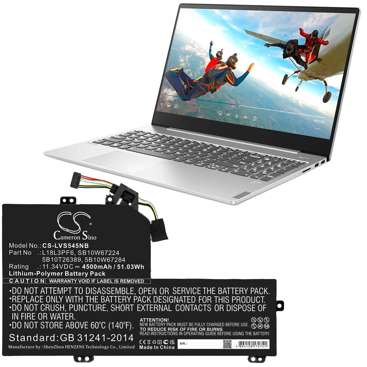 11.34v, 4500mah, Li-polymer Battery Fit's Lenovo, Ideapad S540-15iwl, Ideapad S540-15iwl Gtx, 51.03wh Notebook, Laptop Cameron Sino Technology Limited