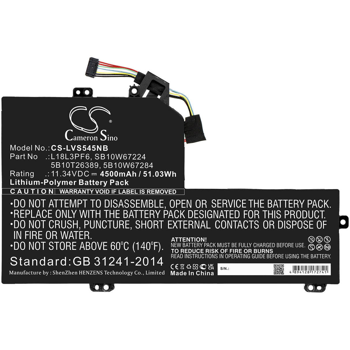 11.34v, 4500mah, Li-polymer Battery Fit's Lenovo, Ideapad S540-15iwl, Ideapad S540-15iwl Gtx, 51.03wh Notebook, Laptop Cameron Sino Technology Limited