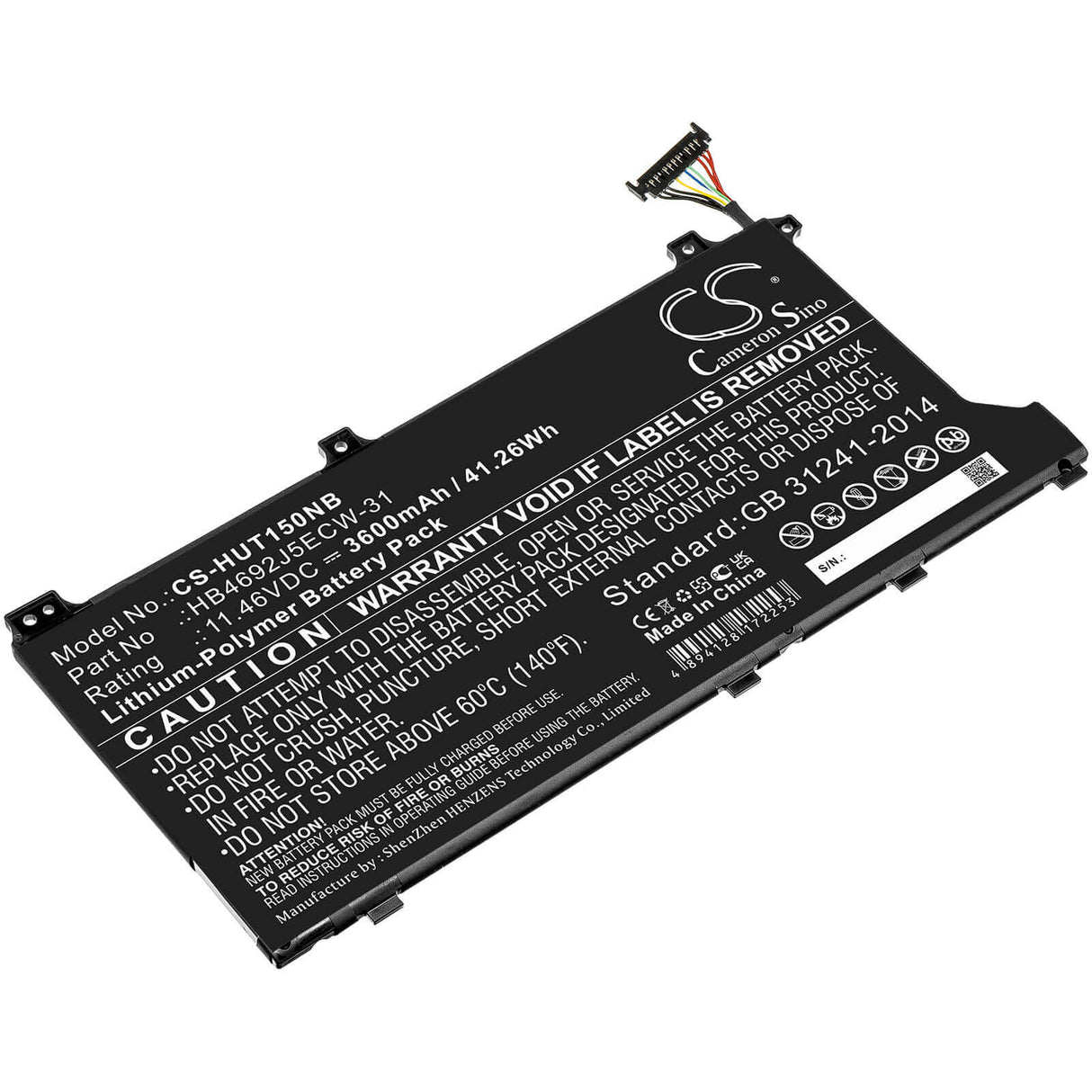 11.46v, Li-ion, 3600mah, Battery Fit's Huawei, Hly-19r, Kpl-woob, Magicbook 14, 41.26wh Notebook, Laptop Cameron Sino Technology Limited