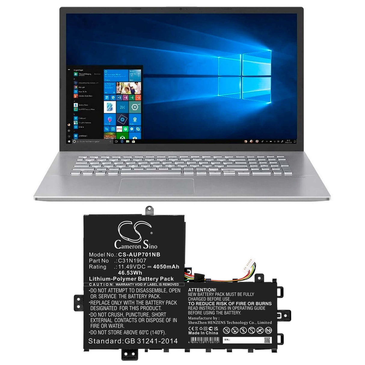 11.49v, Li-polymer, 4050mah, Battery Fit's Asus, Business P1701da, Business P1701da-au017r, Business P1701fa, 46.53wh Notebook, Laptop Cameron Sino Technology Limited