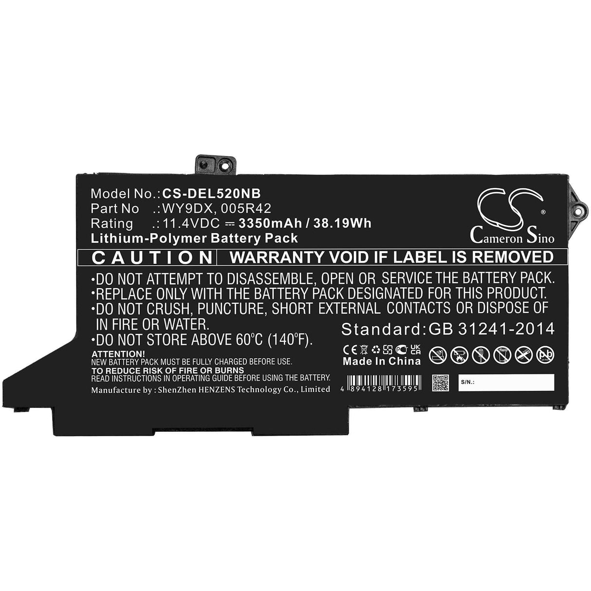 11.4v, 3350mah, Li-polymer Notebook Battery Fit's Dell, Latitude 5420, Latitude 5520, 38.19wh Notebook, Laptop Cameron Sino Technology Limited