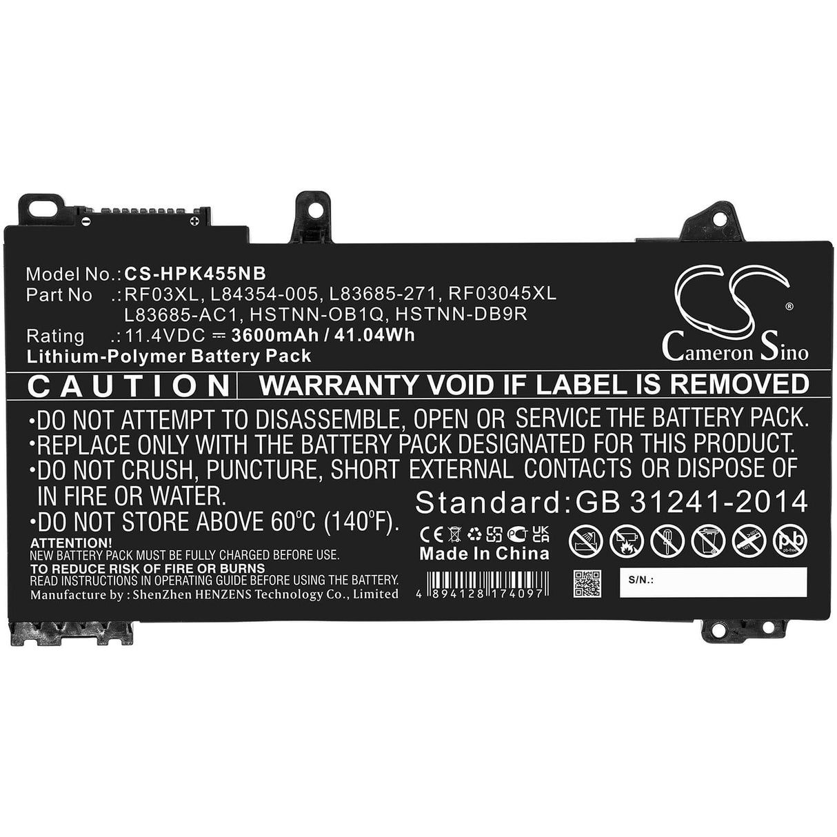 11.4v, 3600mah, Li-polymer Battery Fit's Hp, Pavilion X360 14 Convertible, Probook 455 G7, 41.04wh Notebook, Laptop Cameron Sino Technology Limited