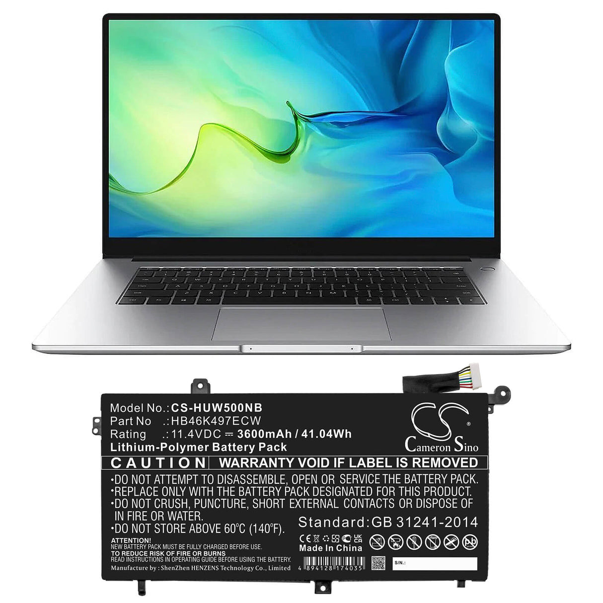 11.4v, 3600mah, Li-polymer Battery Fit's Huawei, 53010baj, Matebook D, Matebook D I5 128g, 41.04wh Notebook, Laptop Cameron Sino Technology Limited