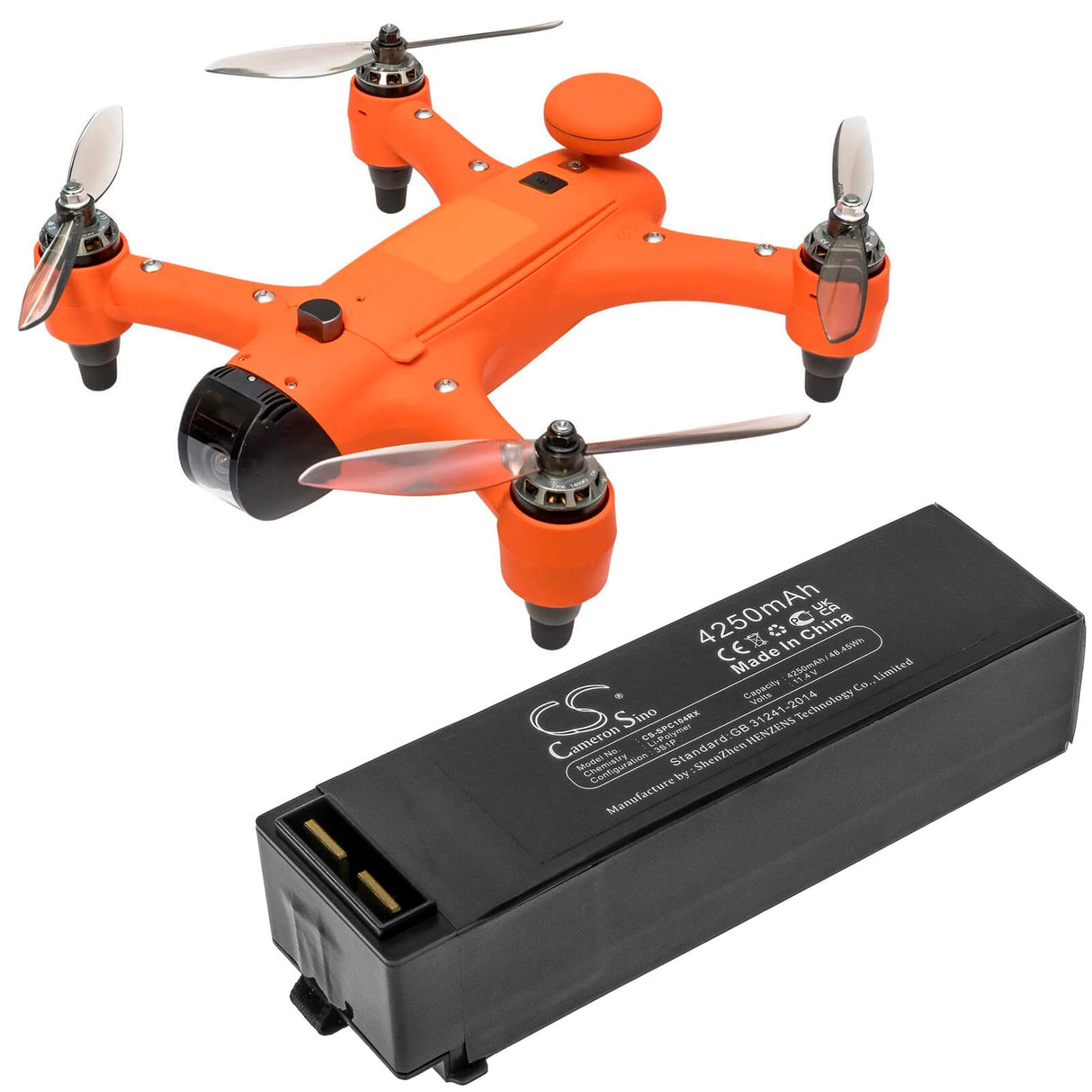 11.4V, Li-Polymer, 4250mAh, Drones battery fits Swellpro, Cdc01 0004, Spry, Spry+, 48.45Wh Drones Cameron Sino Technology Limited