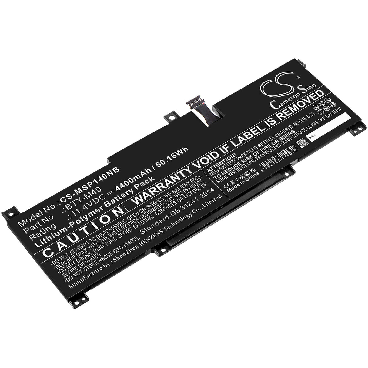 11.4v, 4400mah, Li-polymer Battery Fit's Msi, Gsp14, Modern 14 B10m(ms-14d1), 50.16wh Notebook, Laptop Cameron Sino Technology Limited