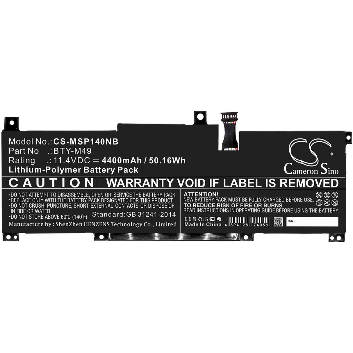 11.4v, 4400mah, Li-polymer Battery Fit's Msi, Gsp14, Modern 14 B10m(ms-14d1), 50.16wh Notebook, Laptop Cameron Sino Technology Limited
