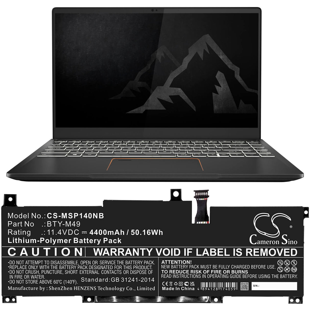 11.4v, 4400mah, Li-polymer Battery Fit's Msi, Gsp14, Modern 14 B10m(ms-14d1), 50.16wh Notebook, Laptop Cameron Sino Technology Limited