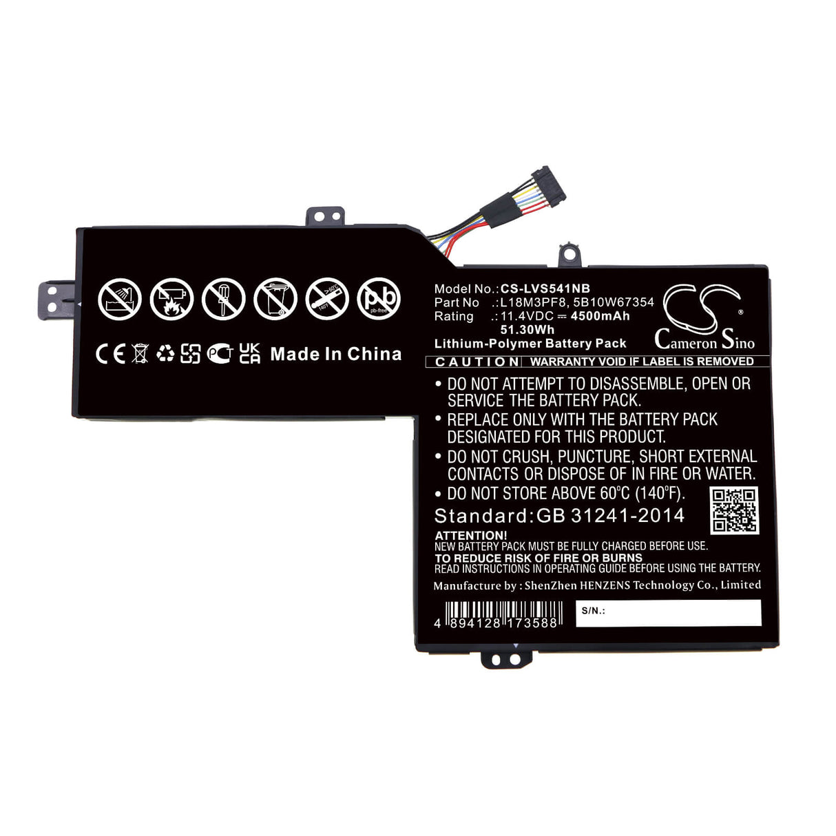 11.4v, 4500mah, Li-ion Battery Fit's Lenovo, Ideapad S540 15, Ideapad S540-15iml, 51.30wh Notebook, Laptop Cameron Sino Technology Limited