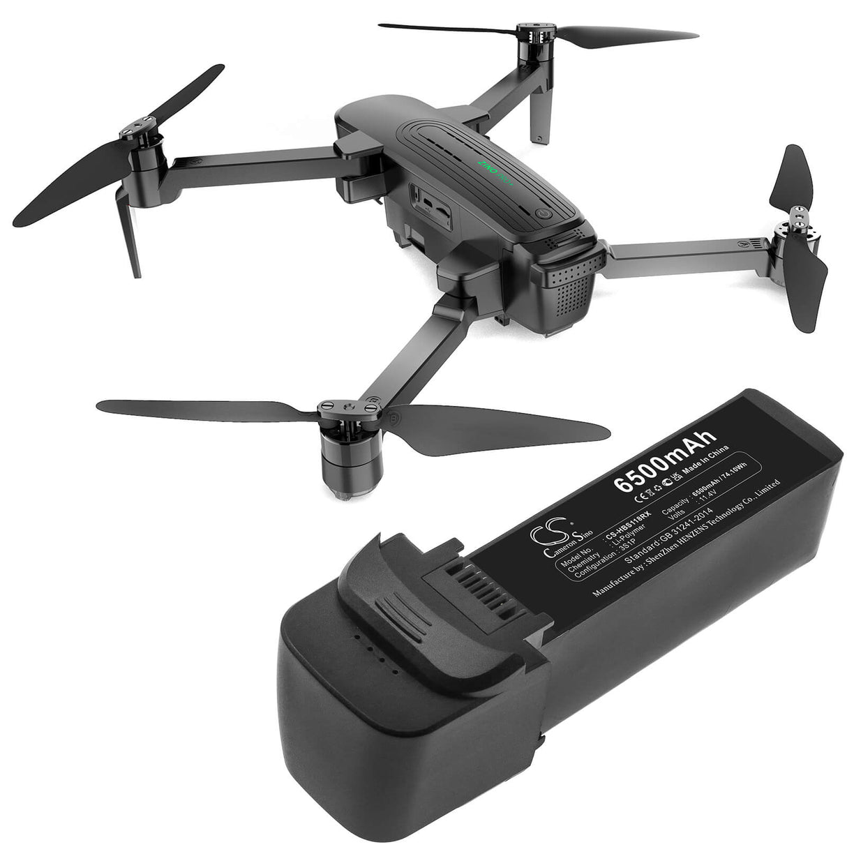 11.4V, Li-Polymer, 6500mAh, Drones battery fits Hubsan, 9834117, Zino Pro Plus, Zino Pro+, 74.1Wh Drones Cameron Sino Technology Limited