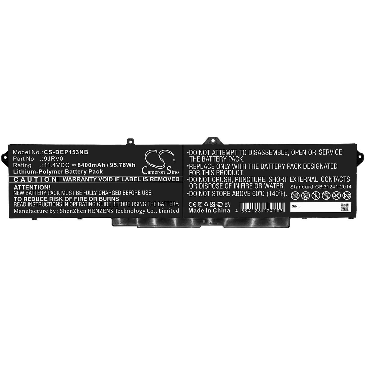 11.4v, 8400mah, Li-polymer Battery Fit's Dell, Precision 15 3561, 95.76wh Notebook, Laptop Cameron Sino Technology Limited