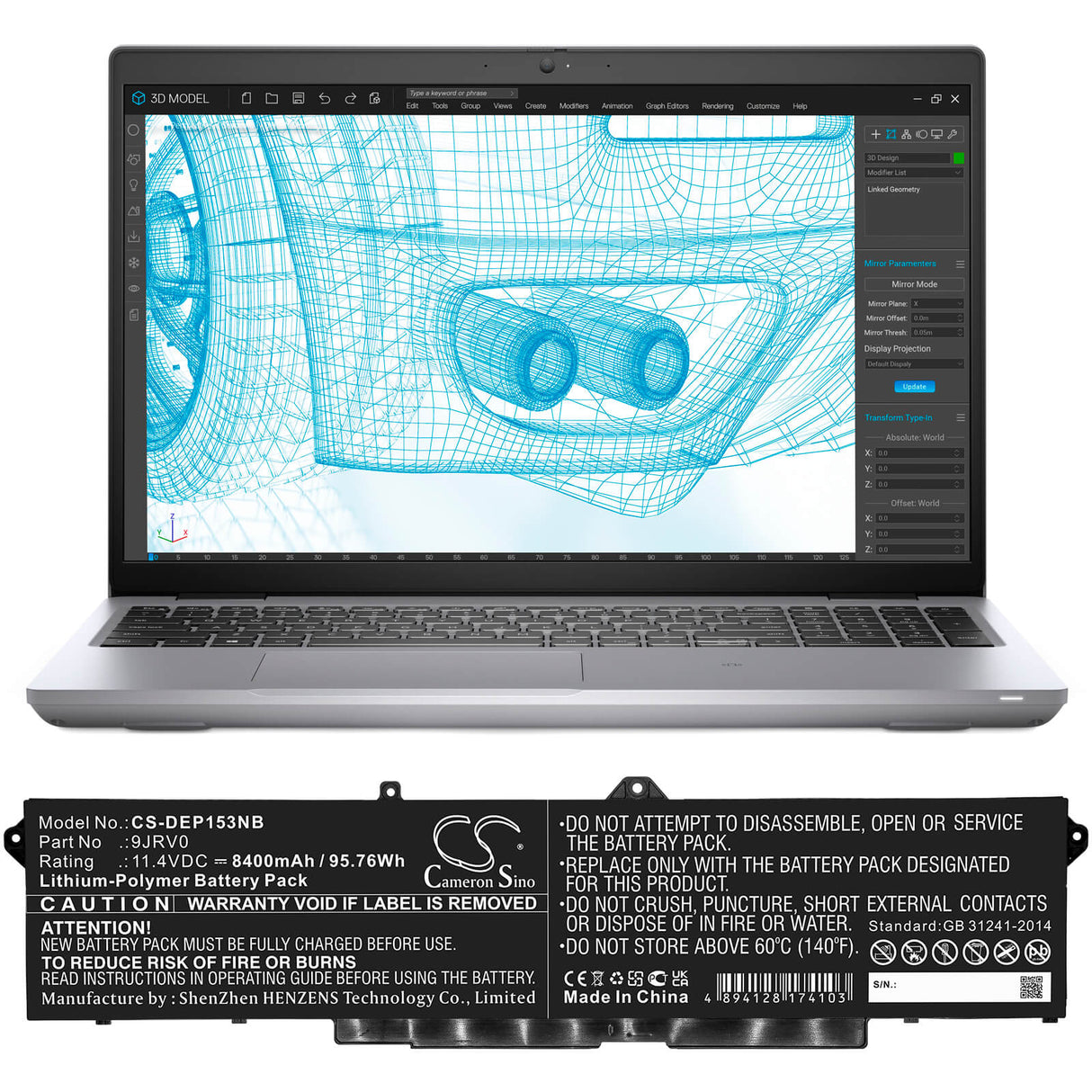 11.4v, 8400mah, Li-polymer Battery Fit's Dell, Precision 15 3561, 95.76wh Notebook, Laptop Cameron Sino Technology Limited