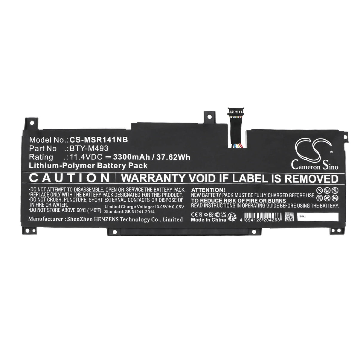11.4v, Li-ion, 3300mah, Notebook battery Fits MSI Modern 14 B11, Modern 14 B11mou, 37.62wh Notebook, Laptop Cameron Sino Technology Limited