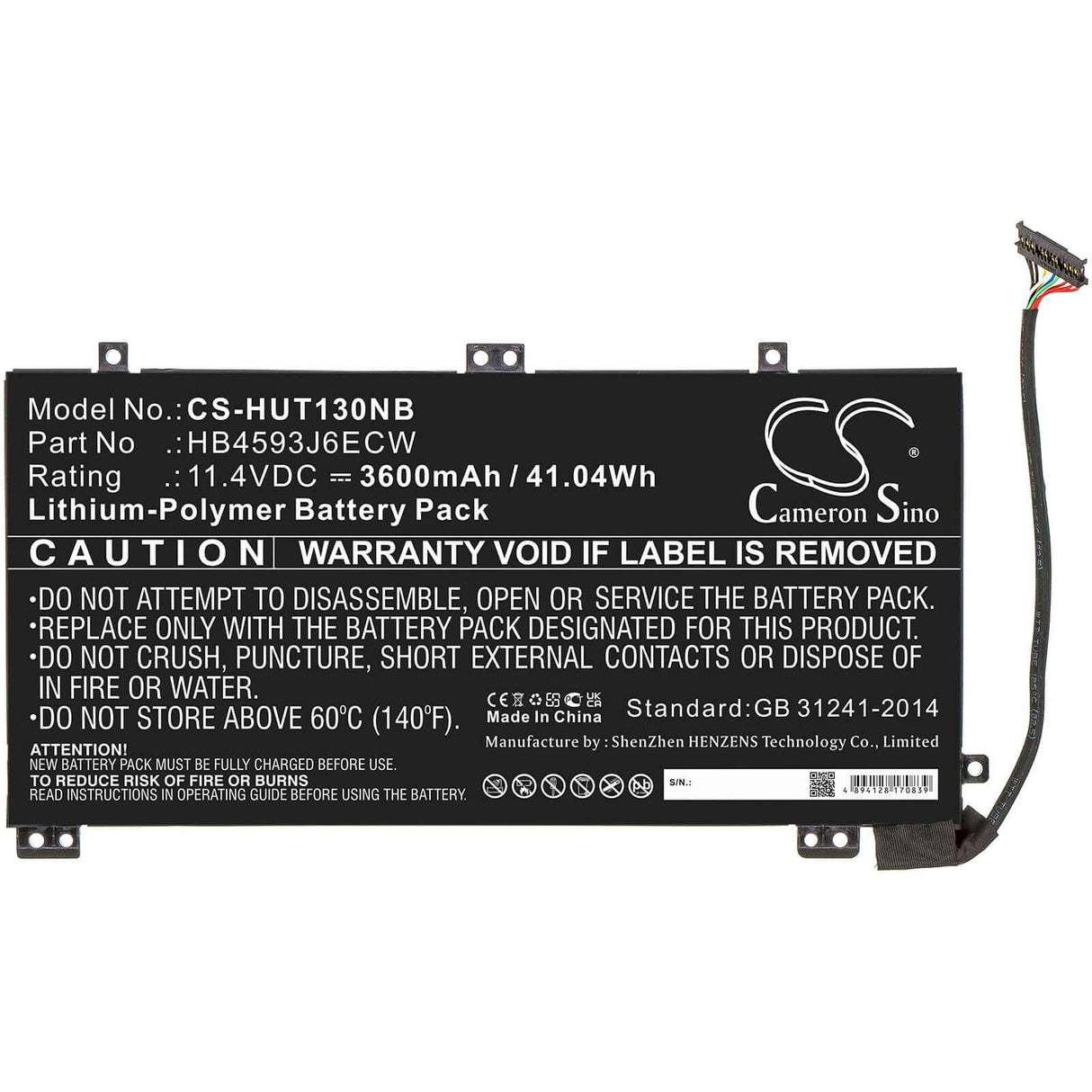 11.4v, Li-polymer, 3600mah, Battery Fit's Huawei, Matebook 13, Matebook 13 I7, Matebook13 2020, 41.04wh Notebook, Laptop Cameron Sino Technology Limited