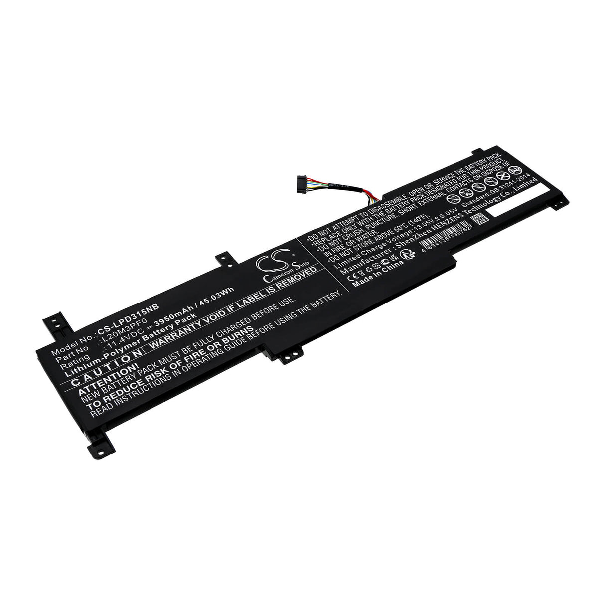11.4V, Li-Polymer, 3950mAh, Battery fits Lenovo, Ideapad 3 14itl6 82h70048ph, Ideapad 3 14itl6 82h7009fsp, 45.03Wh Notebook, Laptop Cameron Sino Technology Limited