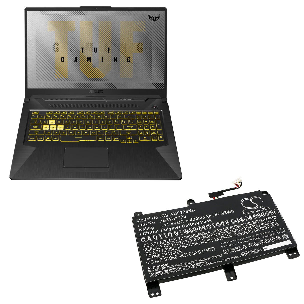 11.4V, Li-Polymère, 4200mAh, Batterie d'ordinateur portable, convient pour Asus, Fx504, Fx504g, 47.88Wh Ordinateur portable, Cameron Sino Technology Limited