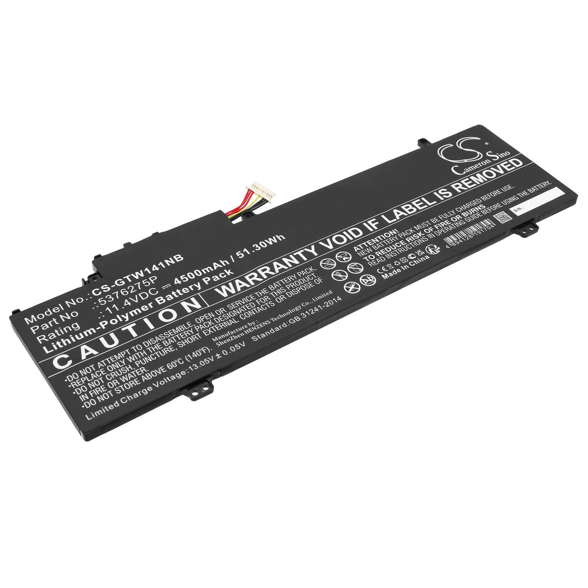 11.4v, Li-polymer, 4500mah, Battery Fits Gateway, Gwtn141-10bk, Gwtn141-10gr, 51.30wh Notebook, Laptop Cameron Sino Technology Limited