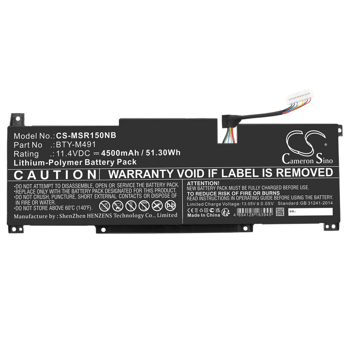 11.4v, Li-polymer, 4500mah, Battery Fits Msi, Modern 15 A10m(ms-1551), Modern 15 A10m-001xfr, 51.30wh Notebook, Laptop Cameron Sino Technology Limited