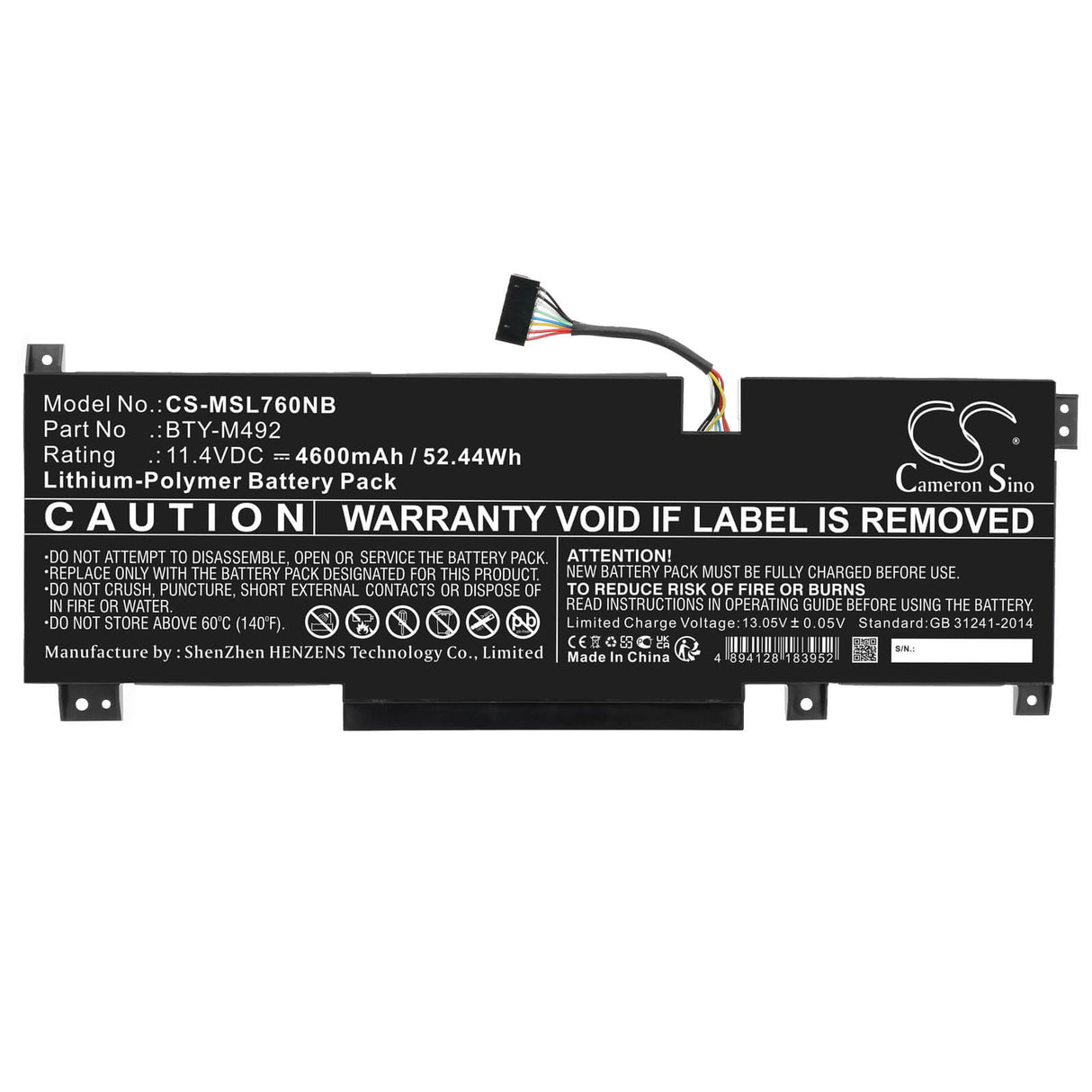 11.4v, Li-polymer, 4600mah, Battery Fits Msi, Bty-m492, Bravo 15 B5dd-007xes, 52.44wh Notebook, Laptop Cameron Sino Technology Limited